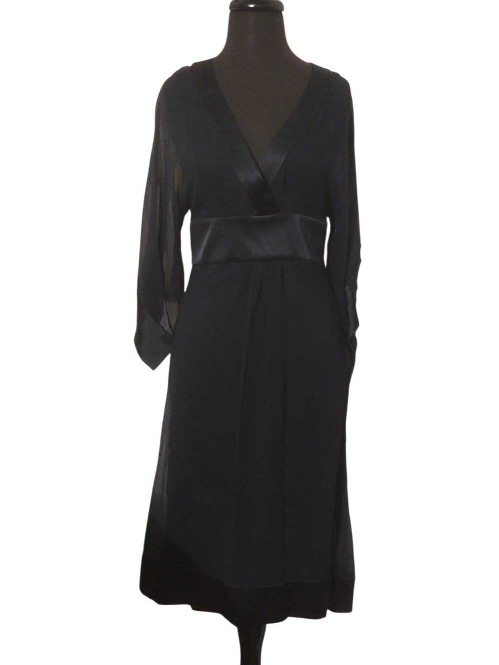 Diane Von Furstenberg Dark Blue Silk Dress with Satin Trim Sz 8 #063